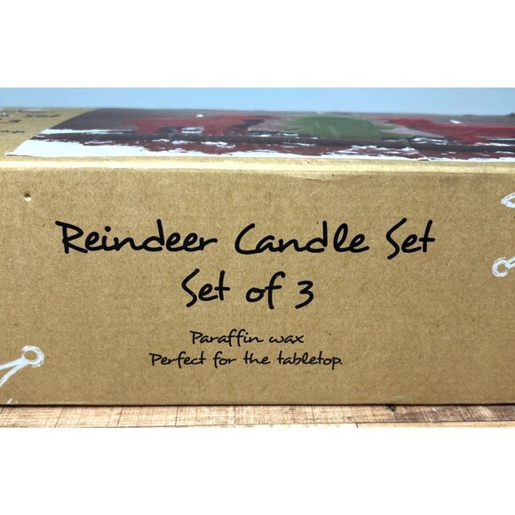 Reindeer & Tree Paraffin Wax Candle Set Of 3 With Wood Tray - Picture 7 of 7